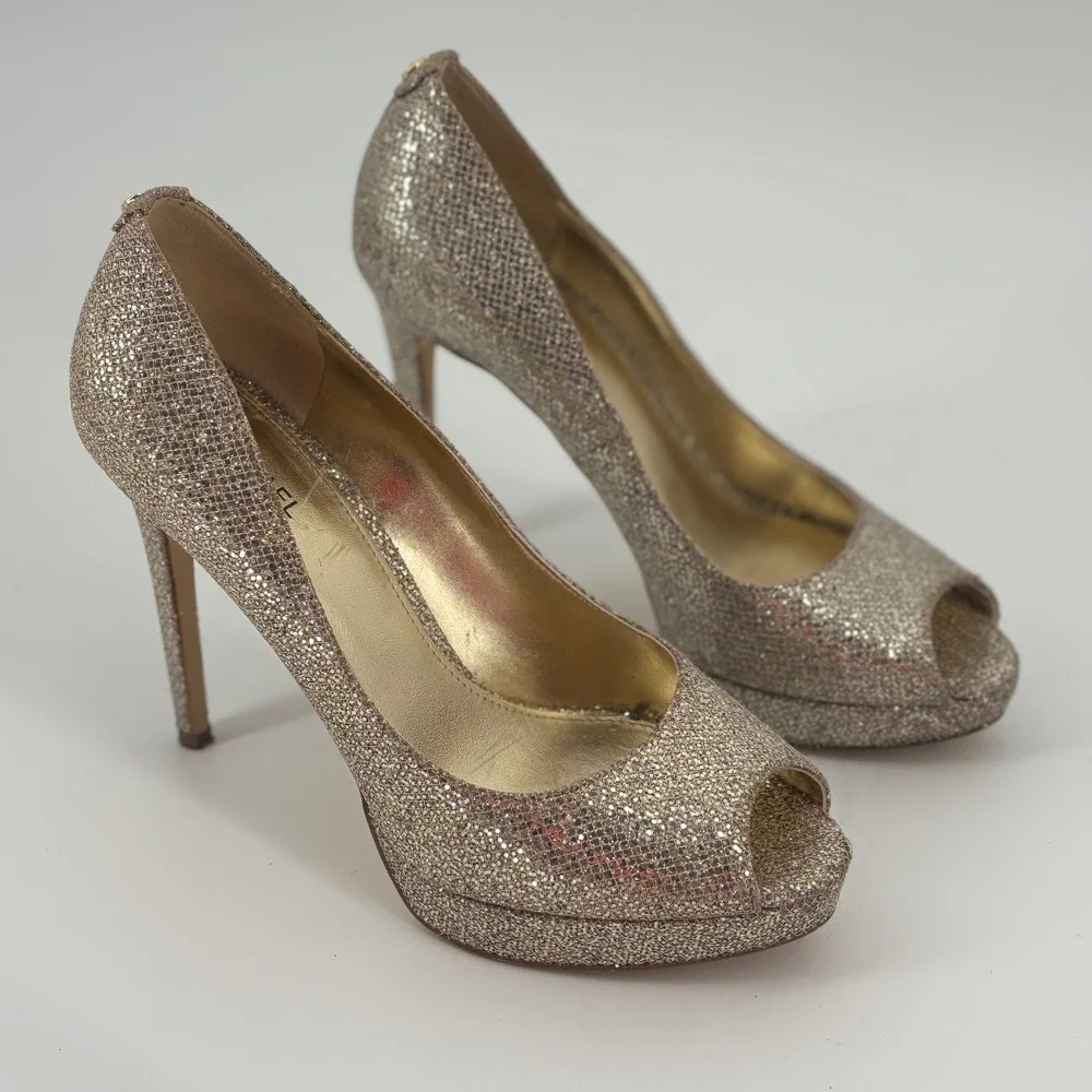 Michael Kors bling sparkle women's platform pumps 7 peep toe glam indie sleaze